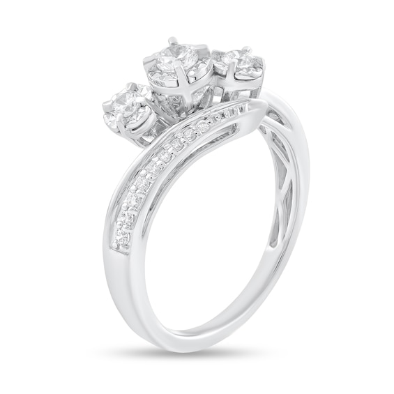 3/8 CT. T.w. Diamond Three Stone Bypass Shank Engagement Ring in 10K White Gold