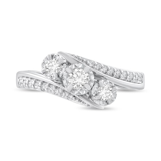 3/8 CT. T.w. Diamond Three Stone Bypass Shank Engagement Ring in 10K White Gold
