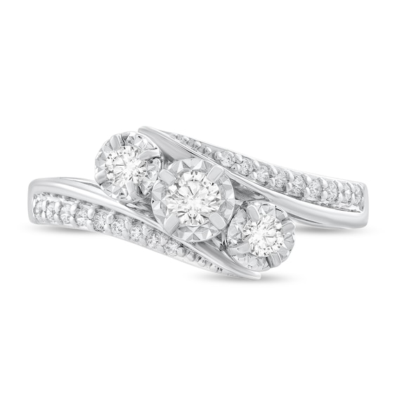 3/8 CT. T.w. Diamond Three Stone Bypass Shank Engagement Ring in 10K White Gold