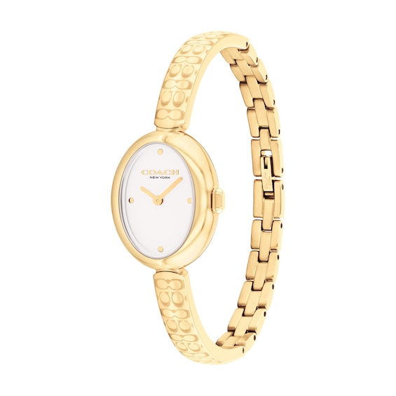 Ladies' Coach Sammy Gold-Tone IP Bangle Watch with Oval White Dial (Model: 14504528)