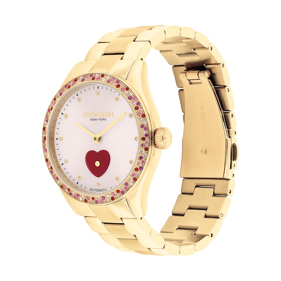 Ladies' Coach Brooks Multi-Color Crystal Gold-Tone IP Automatic Watch with Pink Dial (Model: 14504487)