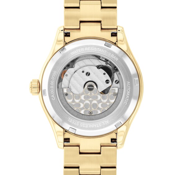 Ladies' Coach Brooks Multi-Color Crystal Gold-Tone IP Automatic Watch with Pink Dial (Model: 14504487)