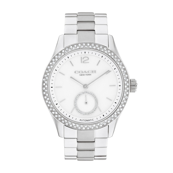 Ladies' Coach Brooks Crystal Accent Automatic Watch with Silver-Tone Dial (Model: 14504526)