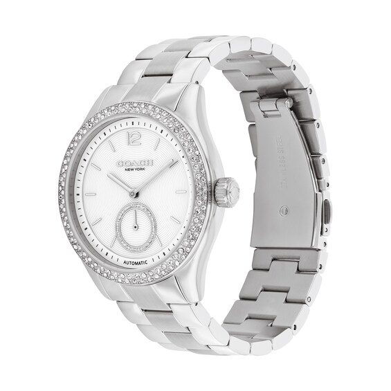 Ladies' Coach Brooks Crystal Accent Automatic Watch with Silver-Tone Dial (Model: 14504526)