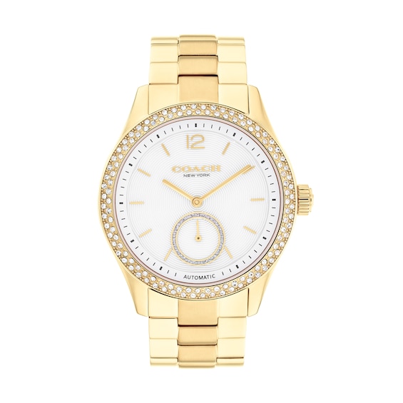 Ladies' Coach Brooks Crystal Accent Gold-Tone IP Automatic Watch with Gold-Tone Dial (Model: 14504527)