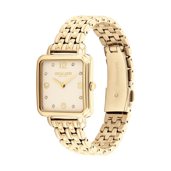 Ladies' Coach Cass Crystal Accent Gold-Tone IP Watch with Square Gold-Tone Dial (Model: 14504495)