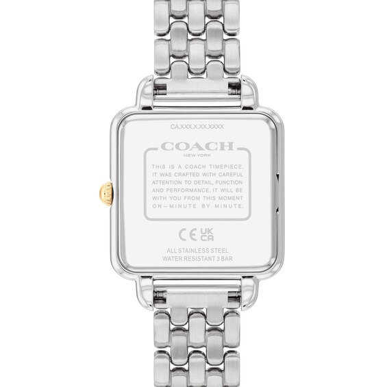 Ladies' Coach Cass Crystal Accent Two-Tone IP Watch with Square Black Dial (Model: 14504496)