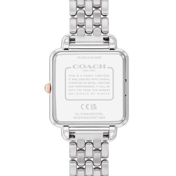 Ladies' Coach Cass Crystal Accent Two-Tone IP Watch with Square Pink Dial (Model: 14504497)