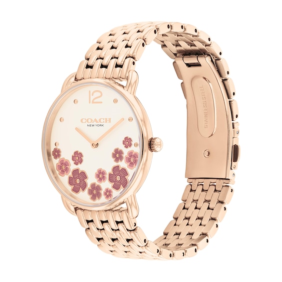 Ladies' Coach Elliot Rose-Tone IP Watch with Ivory Floral Dial (Model: 14504515)