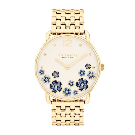 Ladies' Coach Elliot Gold-Tone IP Watch with Ivory Floral Dial (Model: 14504517)