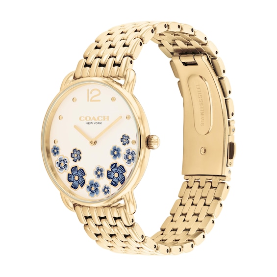 Ladies' Coach Elliot Gold-Tone IP Watch with Ivory Floral Dial (Model: 14504517)