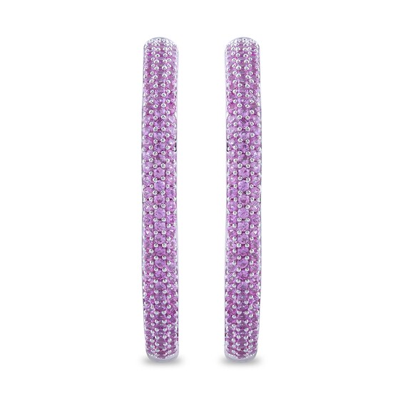 Pink and White Lab-Created Sapphire Triple Row Inside-Out Hoop Earrings in Sterling Silver