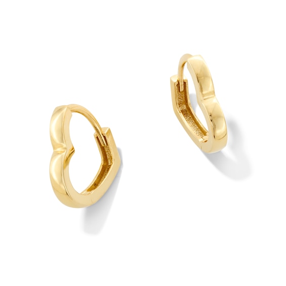 13.0mm Heart-Shaped Huggie Hoop Earrings in Semi-Solid 10K Gold