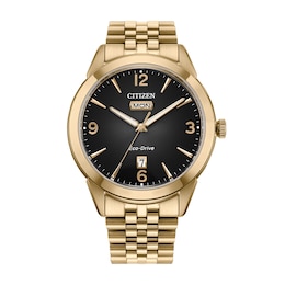 Men’s Citizen Eco-Drive® Dress Classic Rolan Gold-Tone IP Watch with Black Dial (Model: AW0152-58H)