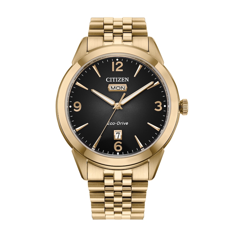 Main Image 1 of Men’s Citizen Eco-Drive® Dress Classic Rolan Gold-Tone IP Watch with Black Dial (Model: AW0152-58H)