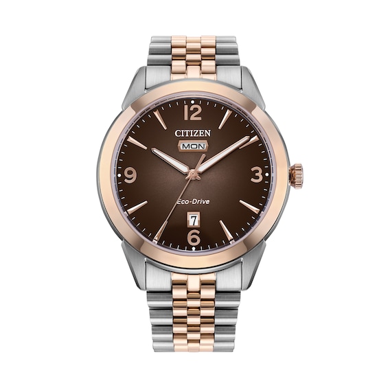 Menâs Citizen Eco-DriveÂ® Dress Classic Rolan Two-Tone IP Watch with Brown Dial (Model: Aw0156-57X)