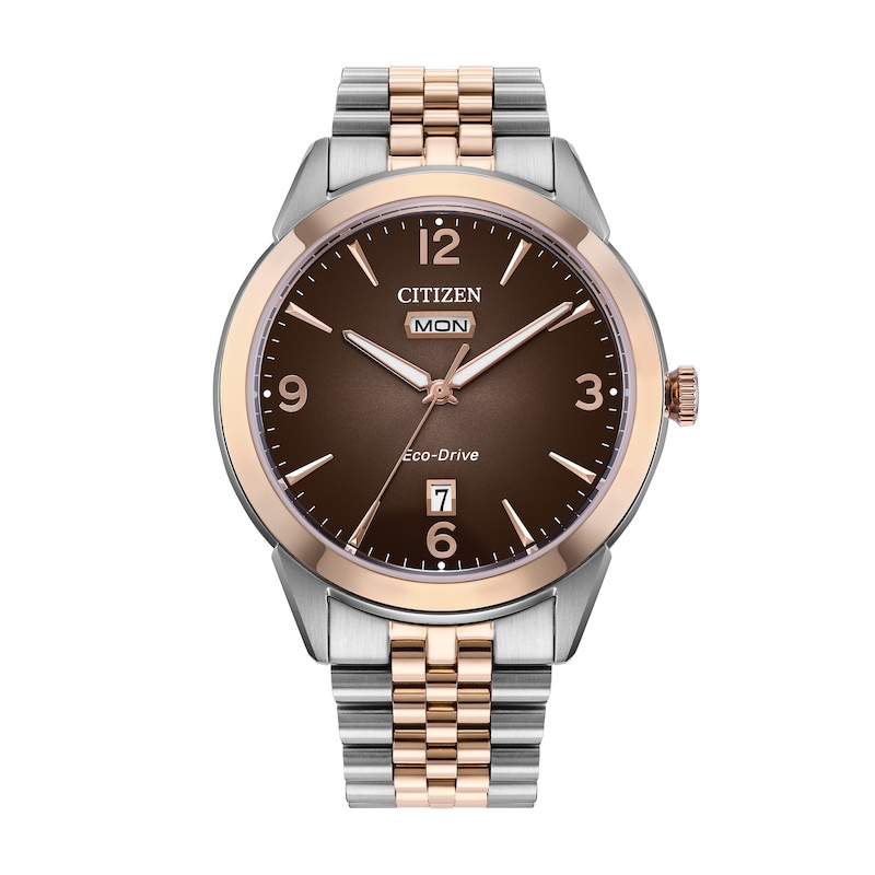 Main Image 1 of Men’s Citizen Eco-Drive® Dress Classic Rolan Two-Tone IP Watch with Brown Dial (Model: AW0156-57X)