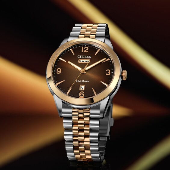 Menâs Citizen Eco-DriveÂ® Dress Classic Rolan Two-Tone IP Watch with Brown Dial (Model: Aw0156-57X)
