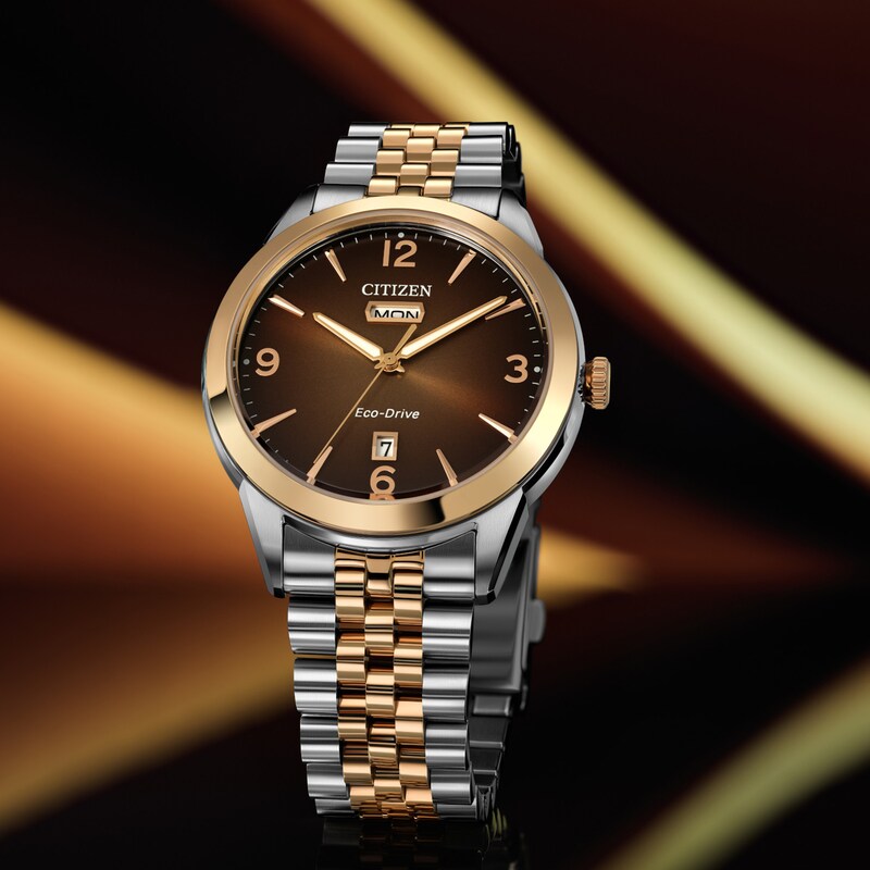 Main Image 3 of Men’s Citizen Eco-Drive® Dress Classic Rolan Two-Tone IP Watch with Brown Dial (Model: AW0156-57X)