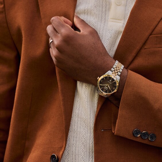 Menâs Citizen Eco-DriveÂ® Dress Classic Rolan Two-Tone IP Watch with Brown Dial (Model: Aw0156-57X)