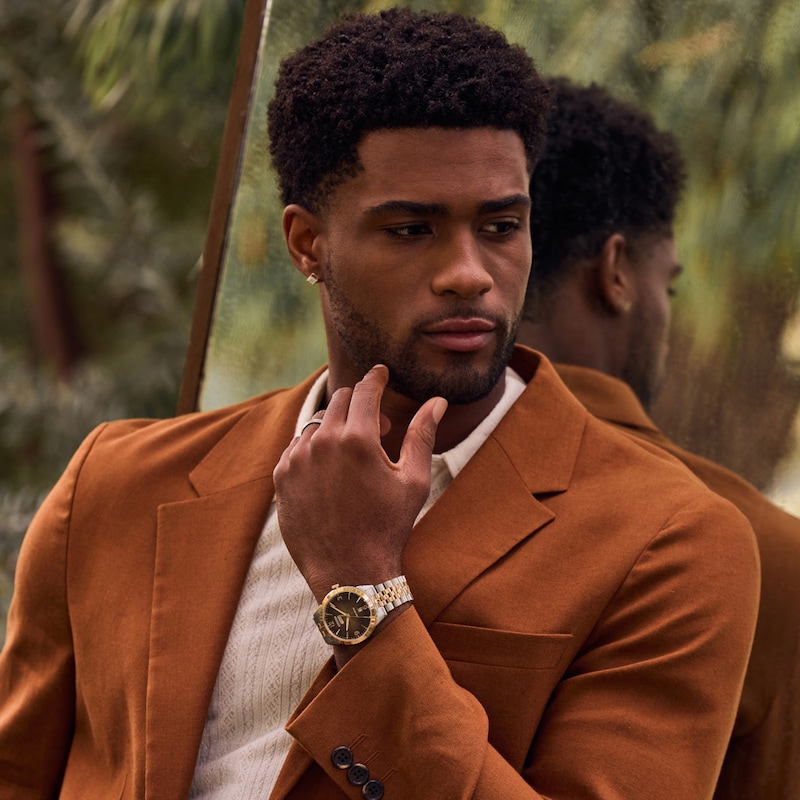 Main Image 5 of Men’s Citizen Eco-Drive® Dress Classic Rolan Two-Tone IP Watch with Brown Dial (Model: AW0156-57X)
