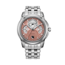 Men’s Citizen Eco-Drive® Dress Classic Calendrier Chronograph Watch with Salmon Pink Dial (Model: BU0080-52X)