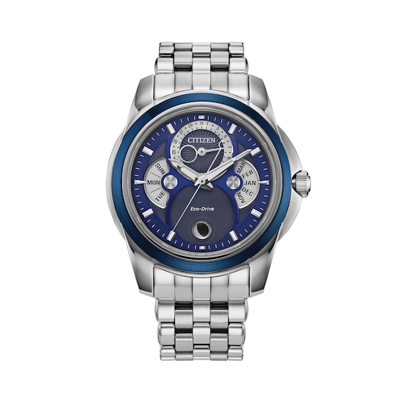 Menâs Citizen Eco-DriveÂ® Dress Classic Calendrier Chronograph Watch with Blue Dial (Model: Bu0088-51H)