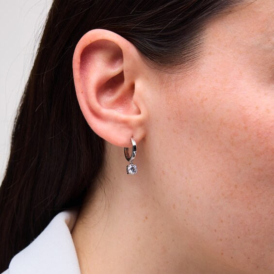 1 CT. T.w. Certified Lab-Grown Diamond Solitaire Dangle Hoop Earrings in 14K White Gold (F/Vs2)