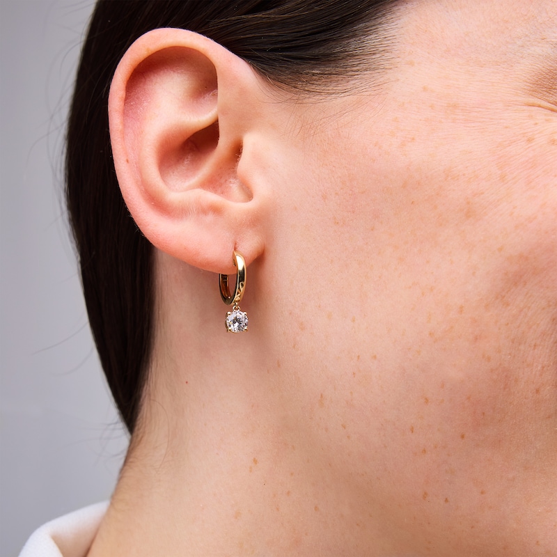 Main Image 2 of 1 CT. T.W. Certified Lab-Grown Diamond Solitaire Dangle Hoop Earrings in 14K Gold (F/VS2)