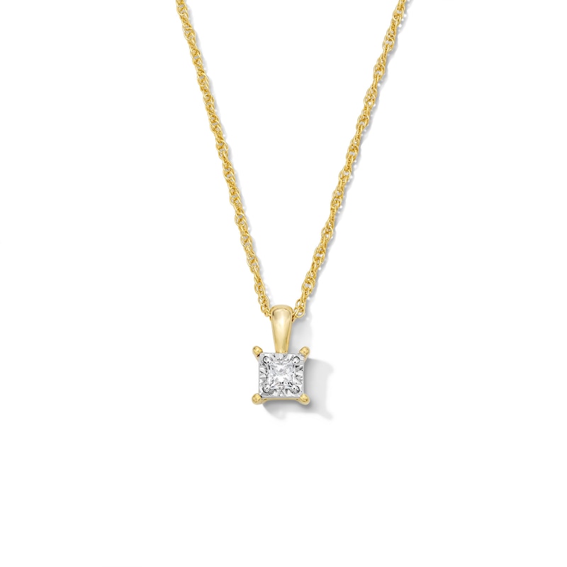 Main Image 1 of 1/10 CT. Princess-Cut Diamond Miracle Solitaire Pendant in Sterling Silver with 14K Gold Plate (J/I3)
