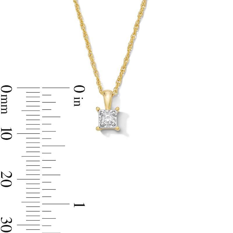 Main Image 4 of 1/10 CT. Princess-Cut Diamond Miracle Solitaire Pendant in Sterling Silver with 14K Gold Plate (J/I3)