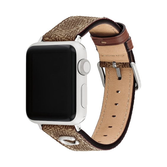 Ladies' Coach Apple Watch Straps Brown Leather Interchangeable Replacement Band Smart Watch Attachment (Model: 14700289)
