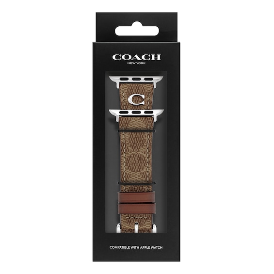 Ladies' Coach Apple Watch Straps Brown Leather Interchangeable Replacement Band Smart Watch Attachment (Model: 14700289)