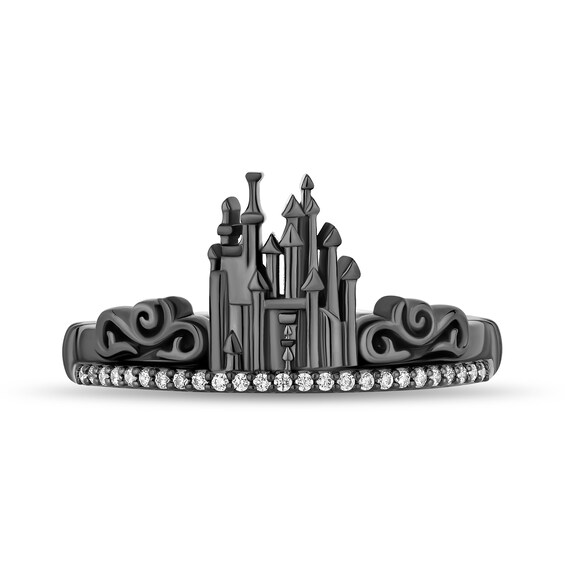 Enchanted Disney Villains Maleficent Onyx and 1/6 CT. T.w. Diamond Castle and Crown Ring Set in Black Sterling Silver