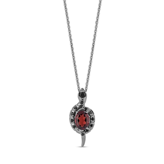 Enchanted Disney Villains Jafar Garnet, Onyx and 1/8 CT. T.w. Black Diamond Snake Pendant in Black Sterling Silver