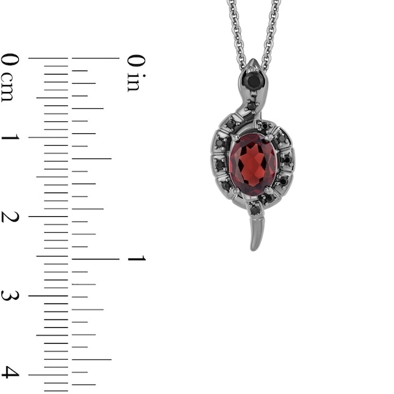 Enchanted Disney Villains Jafar Garnet, Onyx and 1/8 CT. T.w. Black Diamond Snake Pendant in Black Sterling Silver