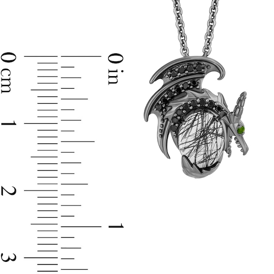 Enchanted Disney Villains Maleficent Black Quartz and Green Tourmaline with Diamond Dragon Necklace in Sterling Silver
