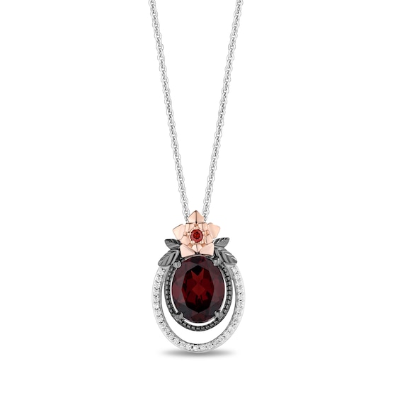 Collectorâs Edition Enchanted Disney Snow White Live Action Garnet and Diamond Pendant in Sterling Silver and Rose Gold
