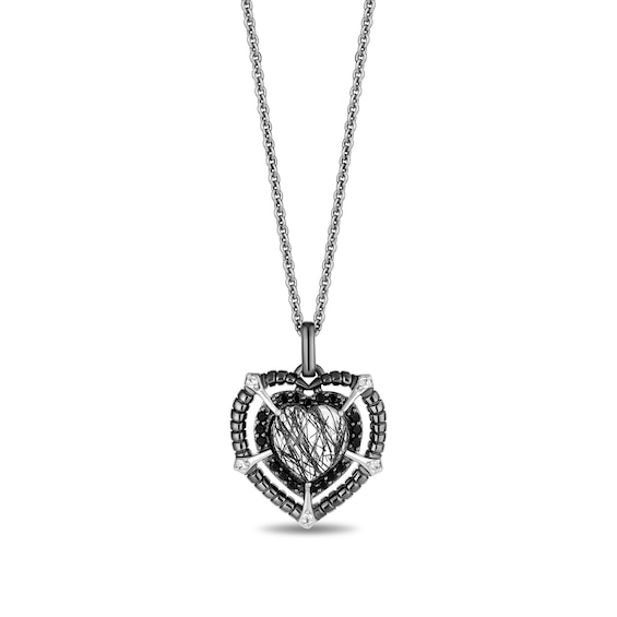Enchanted Disney Villains Maleficent Heart-Shaped Black Quartz and 1/6 CT. T.w. Diamond Pendant in Sterling Silver