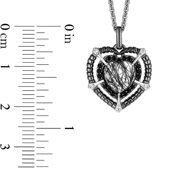 Enchanted Disney Villains Maleficent Heart-Shaped Black Quartz and 1/6 CT. T.w. Diamond Pendant in Sterling Silver