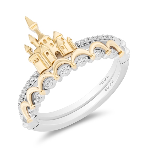 Enchanted Disney Belle 1/10 CT. T.w. Diamond Castle Two Piece Ring Set in Sterling Silver and 10K Gold