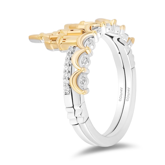 Enchanted Disney Belle 1/10 CT. T.w. Diamond Castle Two Piece Ring Set in Sterling Silver and 10K Gold