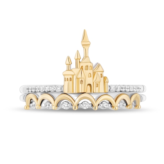 Enchanted Disney Belle 1/10 CT. T.w. Diamond Castle Two Piece Ring Set in Sterling Silver and 10K Gold