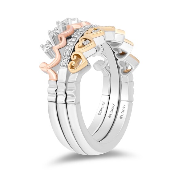 Enchanted Disney Majestic Princess 1/6 CT. T.w. Diamond Three Piece Ring Set in Sterling Silver and 10K Two-Tone Gold