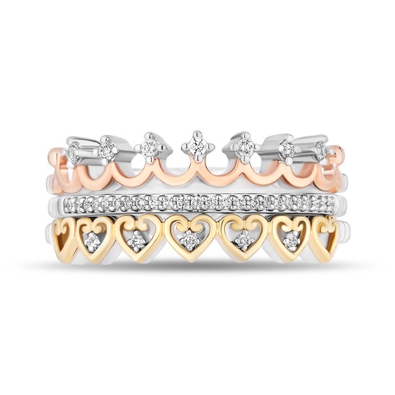Enchanted Disney Majestic Princess 1/6 CT. T.w. Diamond Three Piece Ring Set in Sterling Silver and 10K Two-Tone Gold