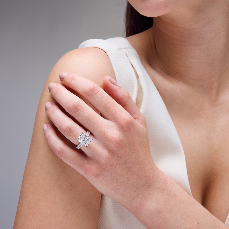 Main Image 2 of 5-5/8 CT. T.W. Radiant-Cut Certified Lab-Grown Diamond Bridal Set in 14K White Gold (F/VS2)