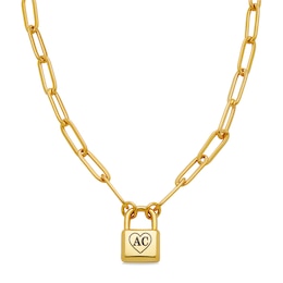 Engravable Couple's Initials Lock Necklace in Sterling Silver (2 Letters) - 19"