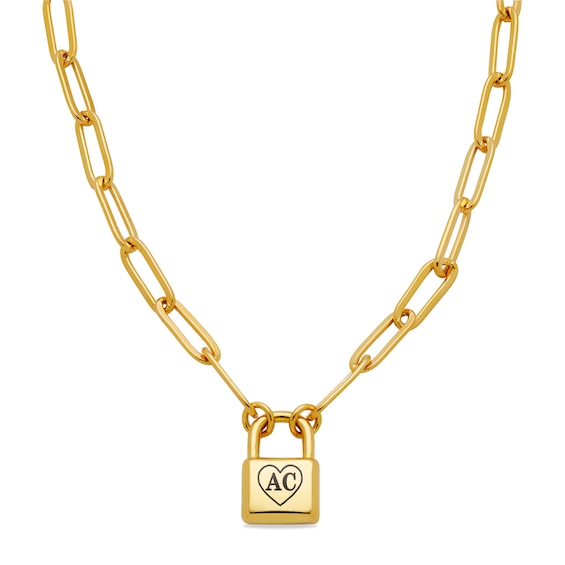 Engravable Couple's Initials Lock Necklace in Sterling Silver (2 Letters) - 19"