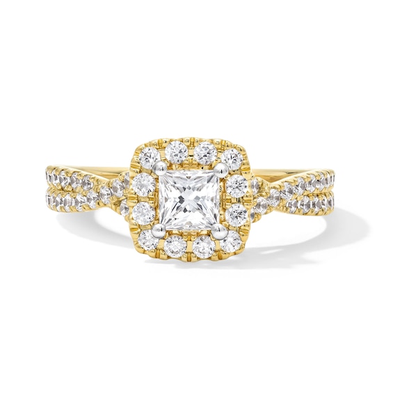 1 CT. T.w. Princess-Cut Certified Lab-Grown Diamond Cushion Frame Twist Shank Engagement Ring in 14K Gold (F/Si2)