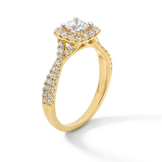 1 CT. T.w. Princess-Cut Certified Lab-Grown Diamond Cushion Frame Twist Shank Engagement Ring in 14K Gold (F/Si2)